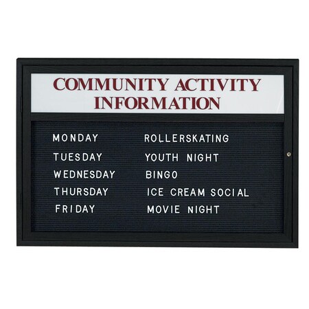 United Visual Products Sliding Door Indoor Enclosed Corkboard, 6 UV9026ACS-BLACK-DBURGU